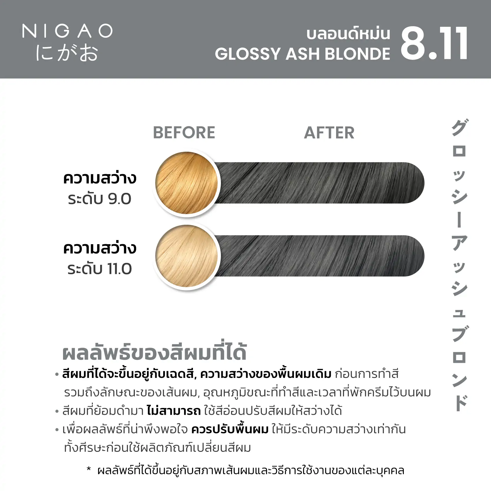 Nigao Hair Color Silver Gray 100 ml. #8.11 Glossy Ash Blonde นิกาโอะ ครีมย้อมผมปราศจากแอมโมเนีย 8.11 สีบลอนด์หม่น 100 มล. (ไม่แถมไฮโดรเจน)