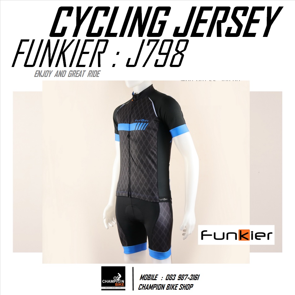 เสื้อจักรยาน FUNKIER : J798 TIVOLI MEN PRO SS CYCLING JERSEY สีดำ-น้ำเงิน