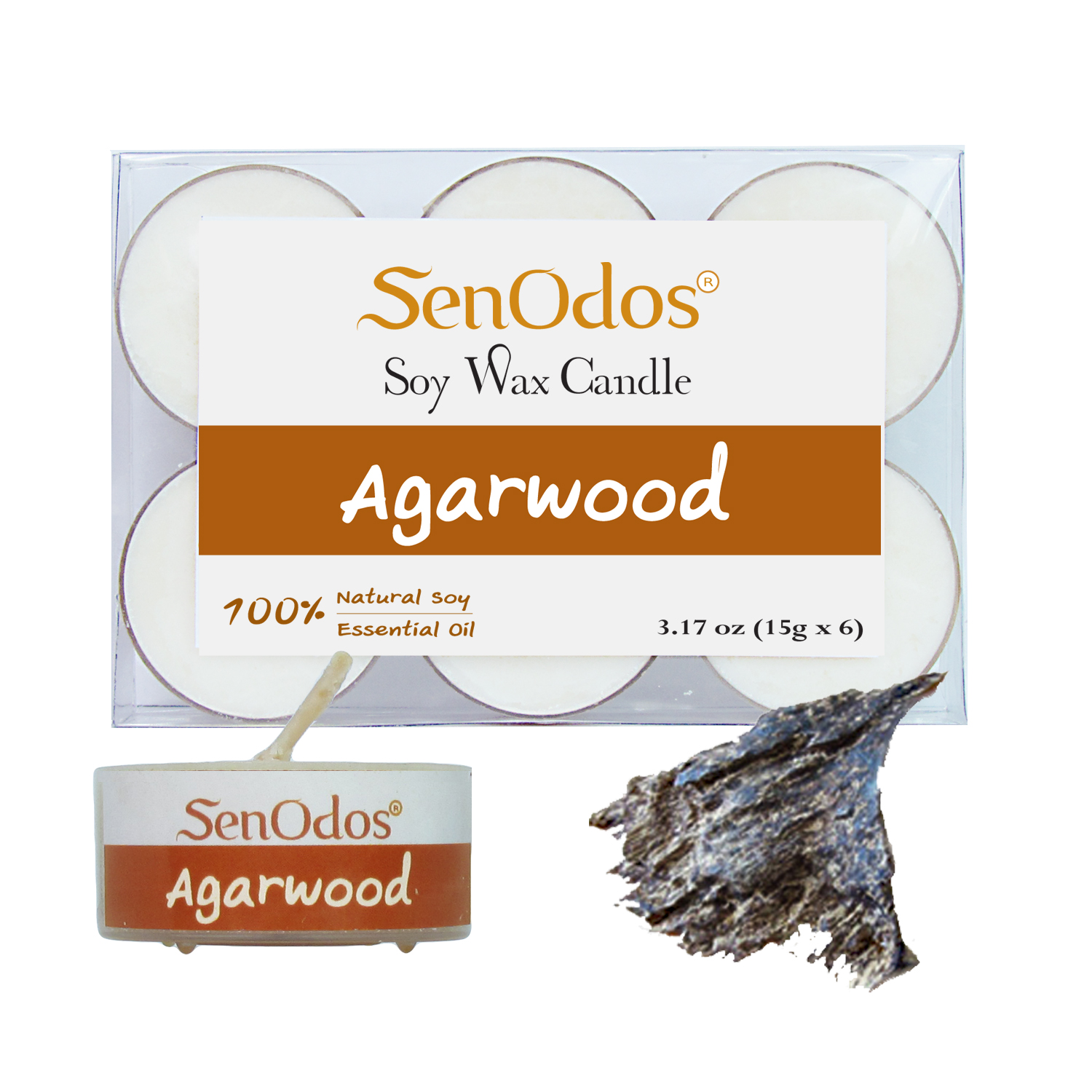 SenOdos เทียนหอมอโรม่า เทียนทีไลท์ Tealight Set Agarwood Soy Candles - กลิ่นไม้หอมกฤษณาแท้ 15 g. (6 ชิ้น)