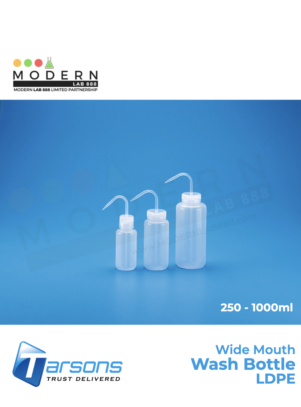ขวดฉีดน้ำกลั่นแบบปากกว้าง / Washing Bottle, Wide Mouth, LDPE, "Tarsons"