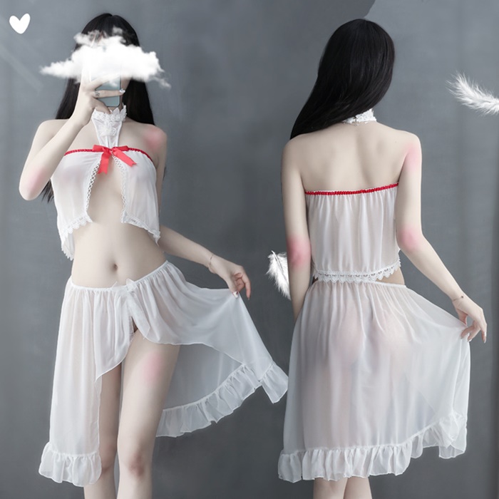 N811 ชุดนอนเซ็กซี่ ชุดนอนผ้าซีฟอง(ไม่ยืด)สีขาวมาในแบบ2ชิ้น ชิ้นบนเป็นเกาะอกผ่าหน้า ชิ้นล่างเป็นกระโปรงยาวเอวยางยืดผ่าหน้าตามรูปถ่ายสินค้าจริงเลยค่ะ