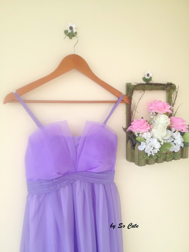 ชุดเดรสยาวออกงานสายเดี่ยวสีม่วง ส่งฟรี ems