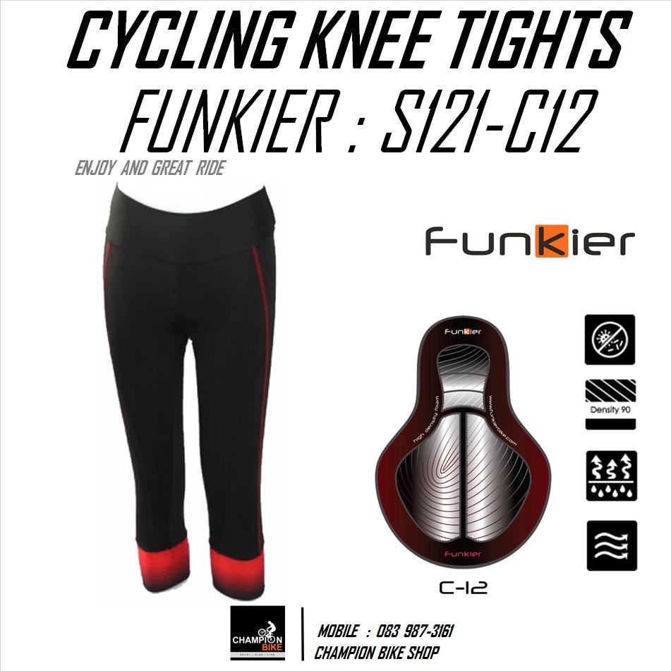 กางเกงปั่นจักรยานผู้หญิง ขา3ส่วน FUNKIER : S121-C12 GENTS LADIES PRO KNEE TIGHTS สีดำ-ชมพู
