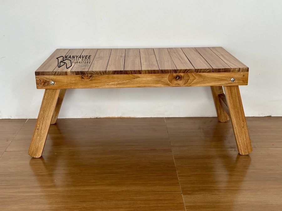 โต๊ะพับญี่ปุ่นไม้สักมินิมอล สีเสี้ยนขาว