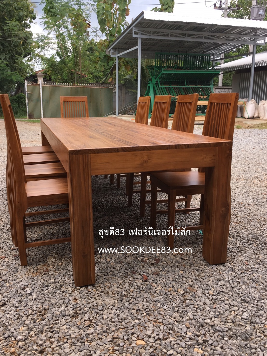 ชุดโต๊ะกินข้าวขาตรง 3.5 ม. เก้าอี้กระโปรง 9 ตัว