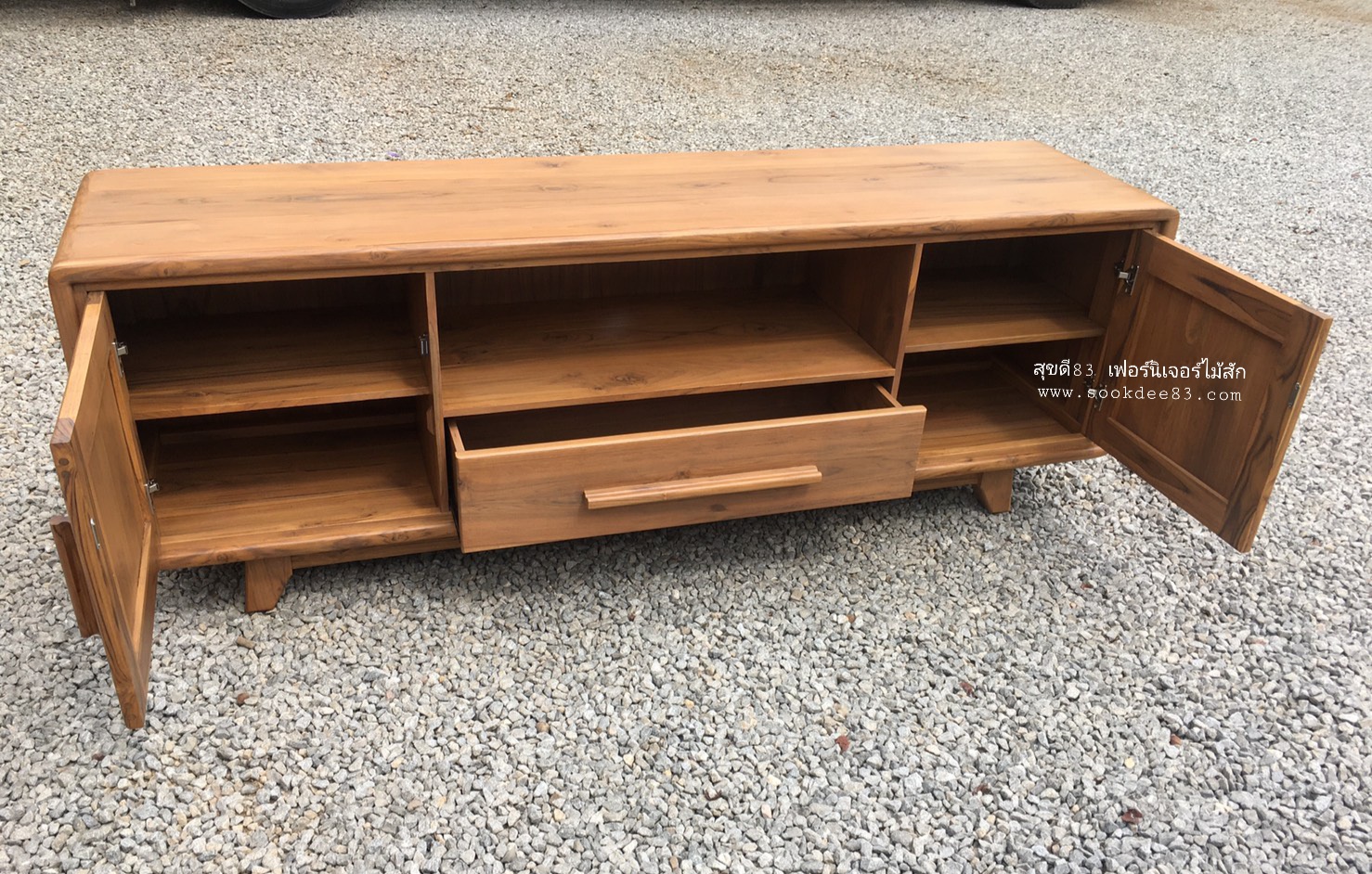 ตู้วางทีวีแบบเตี้ย (สีสัก)
