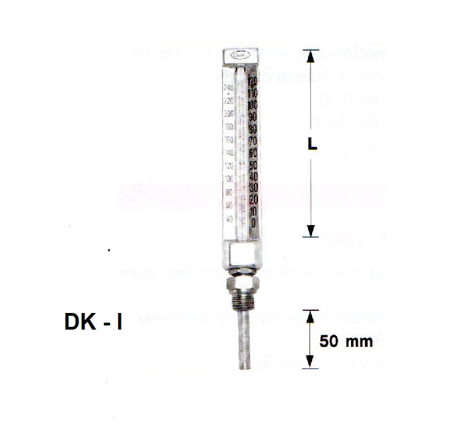 เทอร์มอมิเตอร์แบบแท่งแก้วติดท่อ(ปรอท)Denki,มิเตอร์วัดอุณหภูมิแบบมีปรอท,DK-11Iก้านลงด้านล่าง