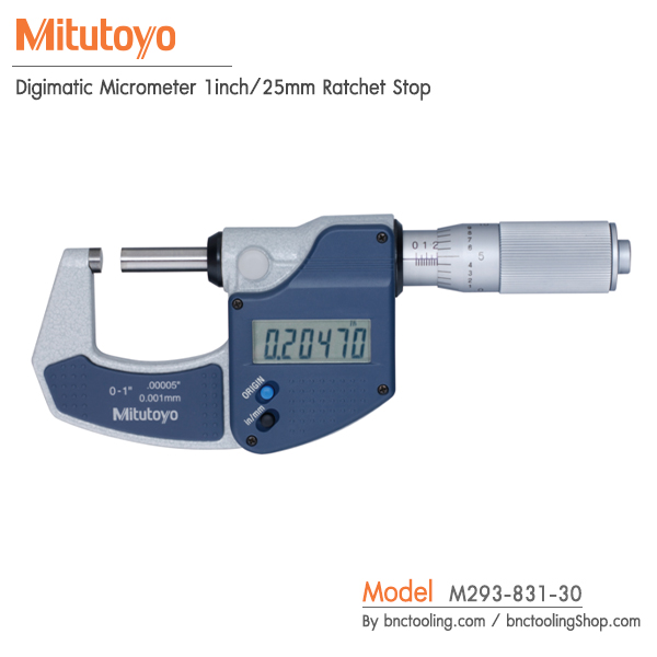Mitutoyo,Digimatic Micrometer 1inch 25mm Ratchet Stop,M293-831-30
