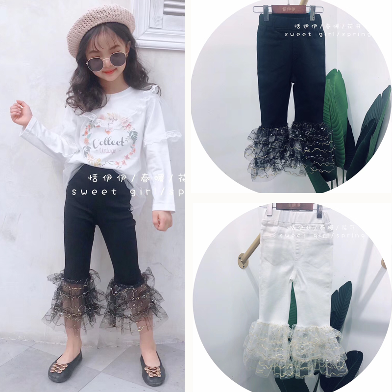 GK05/🧸พร้อมส่ง🧸ชุดเด็กผู้หญิง กางเกงยีนส์5ส่วน แต่งชายลูกไม้ชั้นๆ วิ้งๆ ติดเพชร ทรงสวย ผ้ายืด