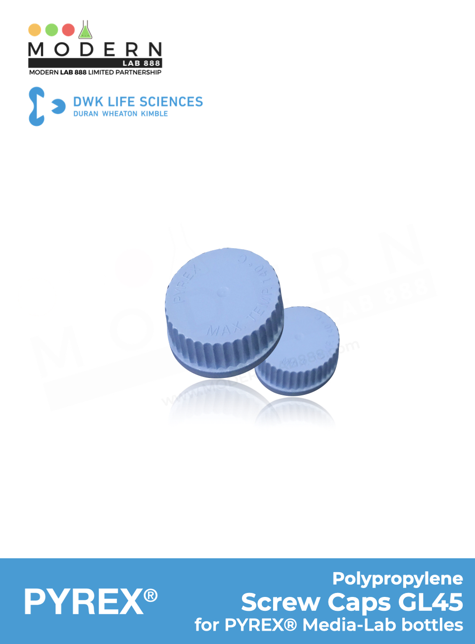 ฝาเกลียว ขวดมีเดีย GL45 สีฟ้าอ่อน / Screw caps for PYREX® Media-lab bottles GL45, Light Blue