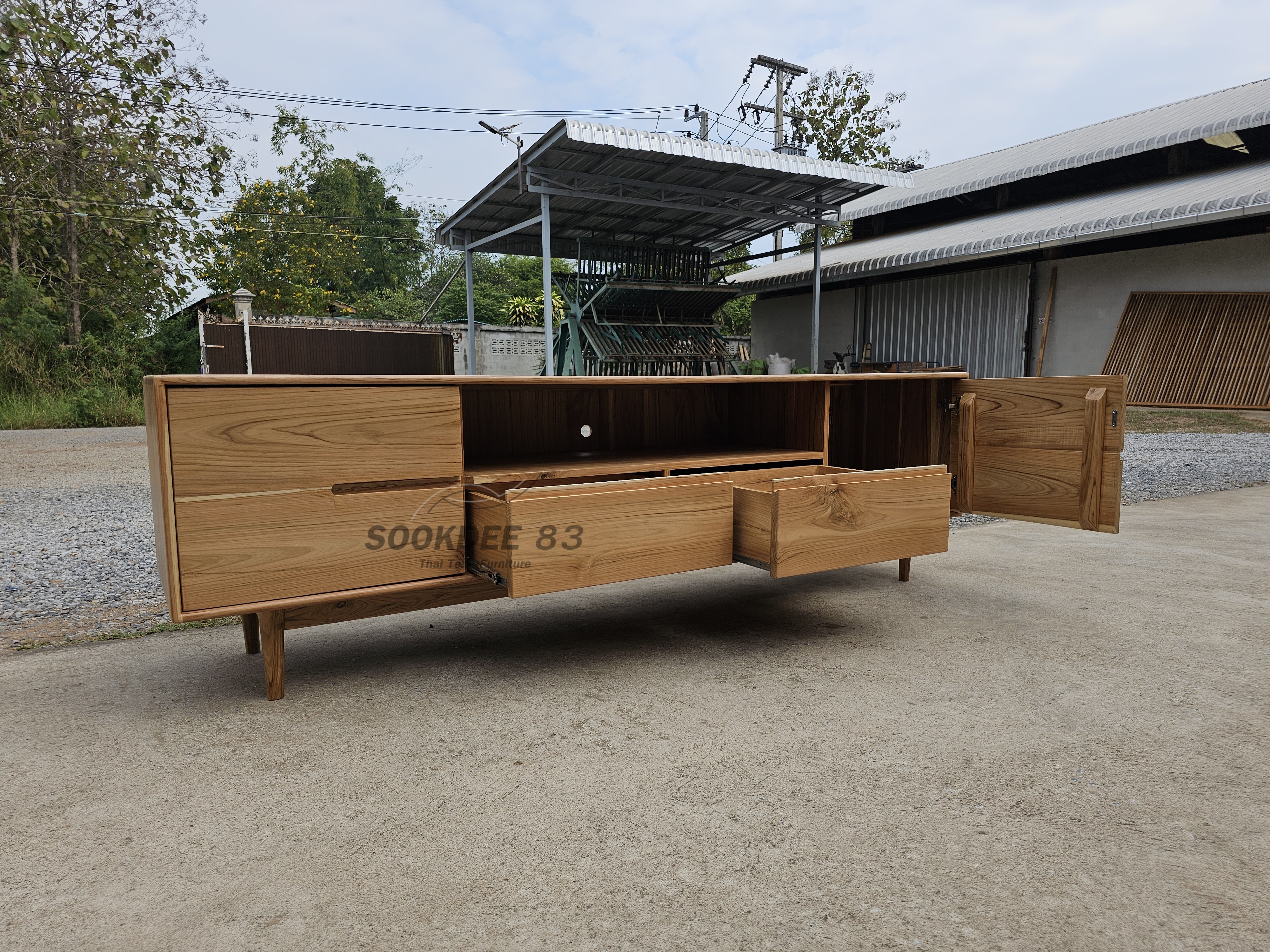 ไซด์บอร์ดบานเปิด 2 ลิ้นชัก ขากลม