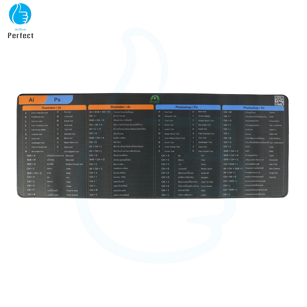 แผ่นรองเมาส์ ขนาด 30 X 80 Cm. รุ่น M3081 แผ่นรองเมาส์ขนาดใหญ่ Mouse Pad แผ่นรองเมาส์ Shortcut Keys สกรีนคีย์ลัด โปรแกรม Ai Ps