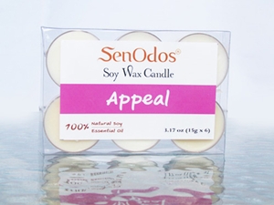 SenOdos Emotional Scented Soy Candles Aroma Appeal เทียนหอมอโรม่า (ดึงดูดใจ) เทียนทีไลท์ ขนาดพกพา ขนาดทดลอง 15 g. (แพ็ค 6 ชิ้น)