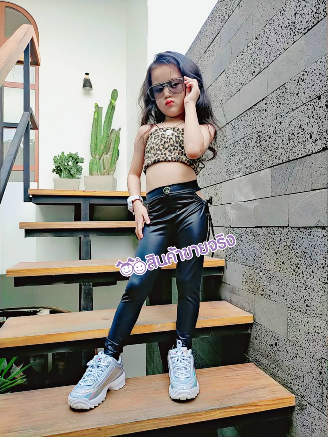 KS10/💜พร้อมส่ง💜ชุดเด็กผู้หญิงสายแซ่บ..อยู่ไหน ‼️‼️ เสื้อลายเสือ ผ้าขนนิ่ม + กางเกงหนังนิ่ม ยืด