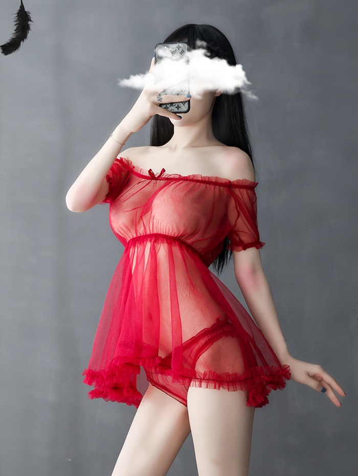 N822 ชุดนอนเซ็กซี่ ชุดนอนอีโรติกเป็นผ้าซีทรูสวมใส่แบบเสื้อปาดไหล่เอวจั้ม มาพร้อมกับกางเกงในซีทรูตามรูปถ่ายสินค้าจริงเลยค่ะ