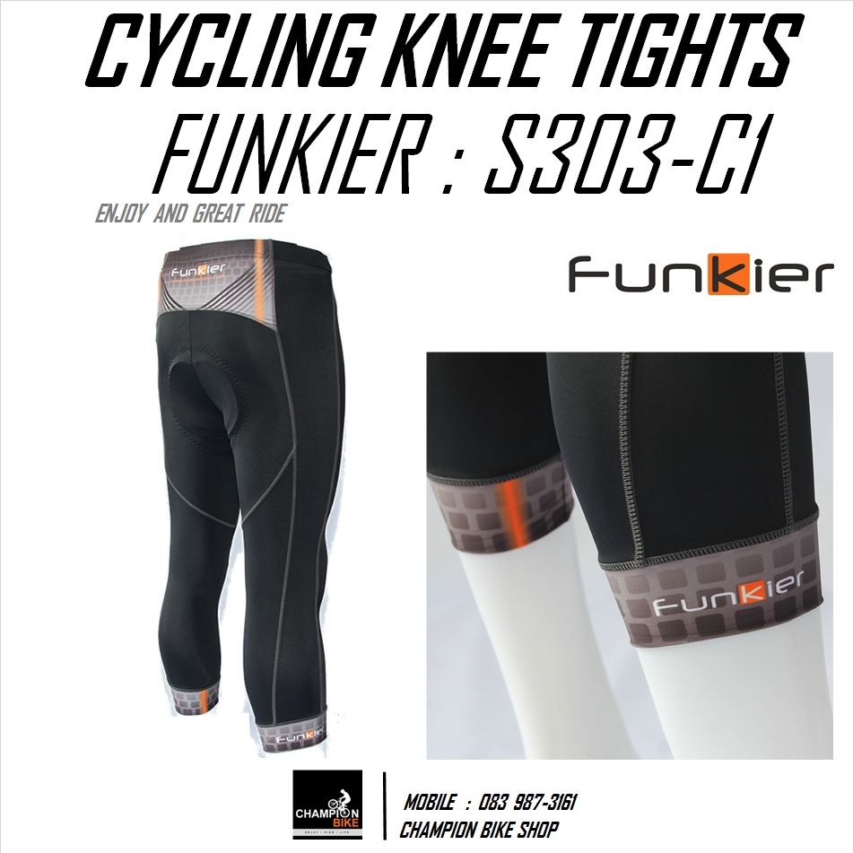 กางเกงปั่นจักรยาน ขา3ส่วน FUNKIER : S303-C1 GENTS PRO SUMMER KNEE TIGHTS เป้าโปร