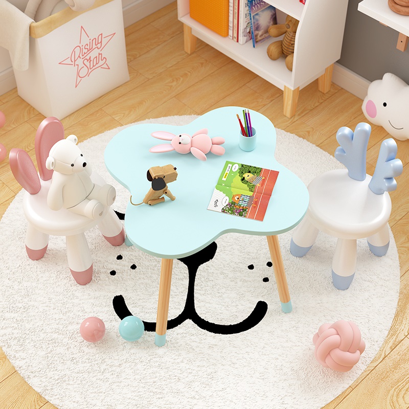 โต๊ะเขียนหนังสือเด็ก โต๊ะทรงก้อนเมฆ พร้อมเก้าอี้คู่ E10912