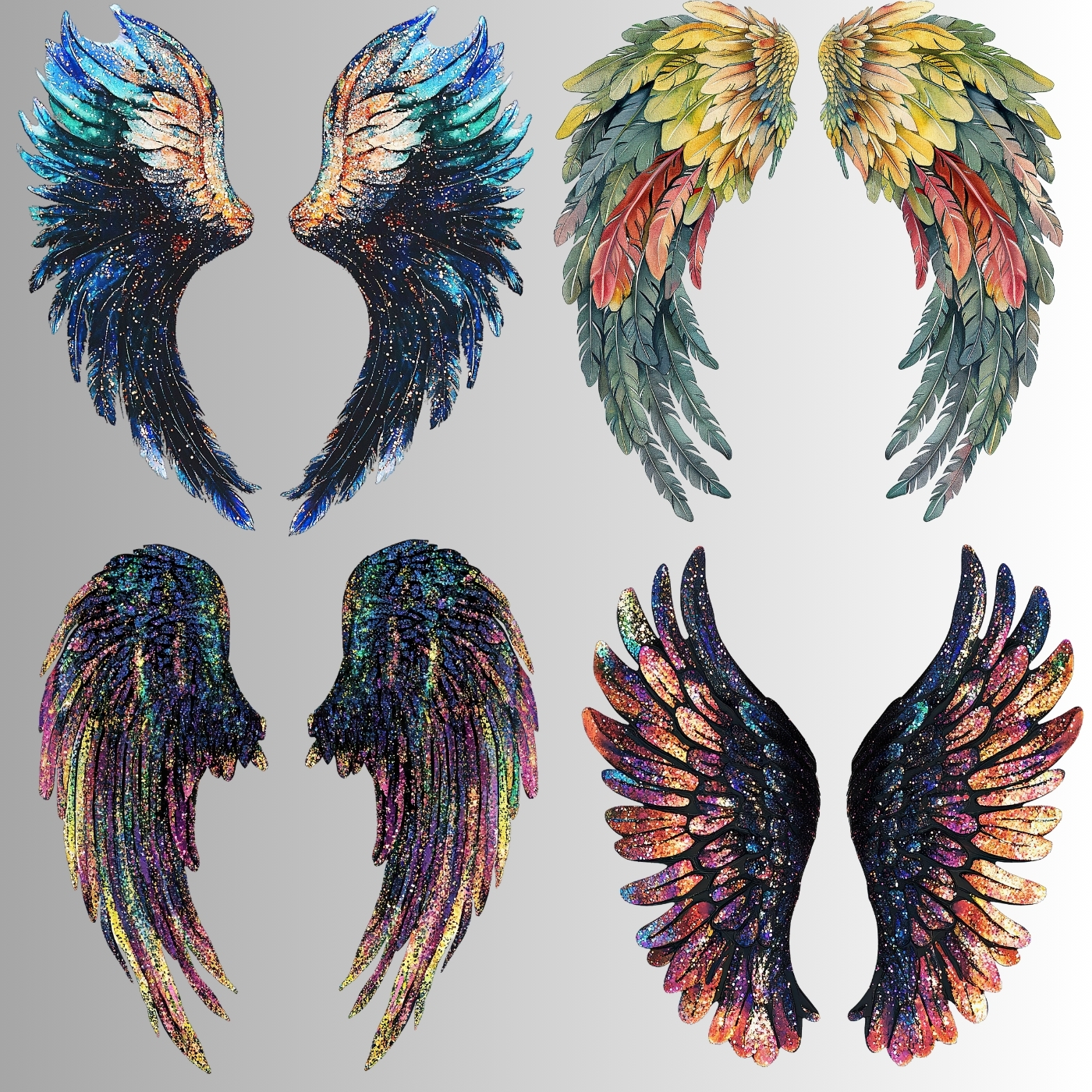 ตัวรีดติดเสื้อ แบบสติกเกอร์ เซทคู่ ปีก เทพนิยาย โกธิค พิมพ์ลาย สกรีนลาย ฟิลม์ DFT DTF