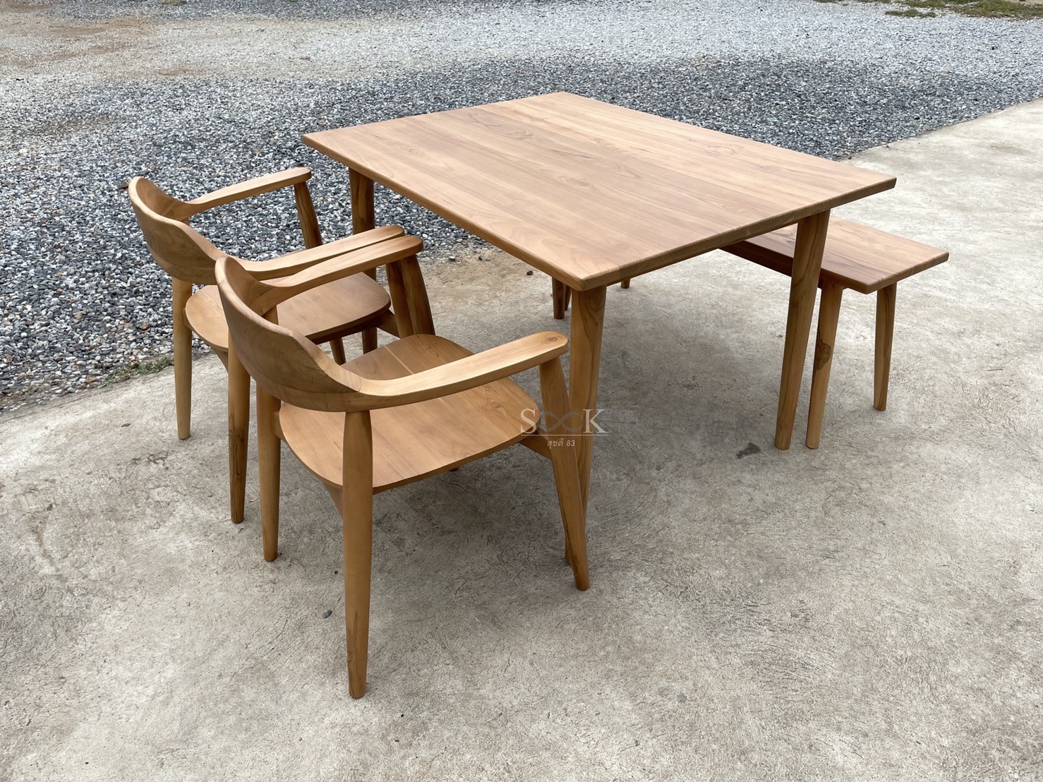 ชุดโต๊ะกินข้าวขาเฉียงมินิมอล 1.20 ม. (สีสัก)