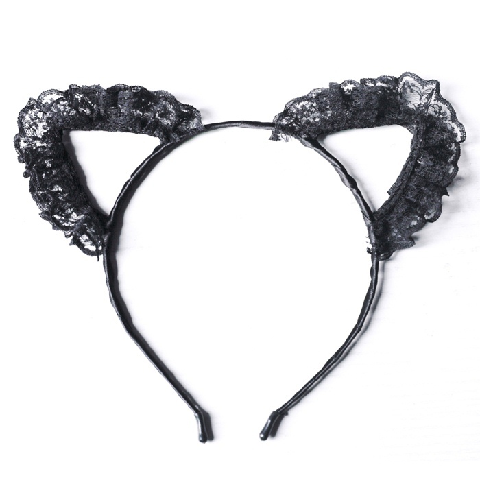 A022 ที่คาดผมหูแมวเซ็กซี่ ที่คาดผมด้านในเป็นโลหะพันรอบด้วยริบบิ้นผ้าสีดำส่วนปลายหุ้มยาง บริเวณส่วนใบหูเป็นผ้าลูกไม้สีดำตามรูปเลยค่ะ