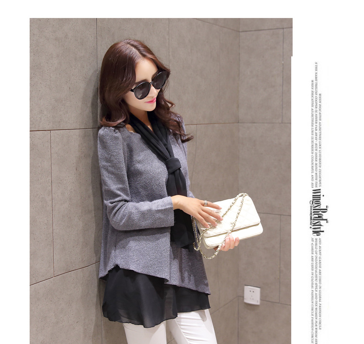 เสื้อผ้าไหมพรมเนื้อบางแขนยาวสีเทา ส่งฟรี ems