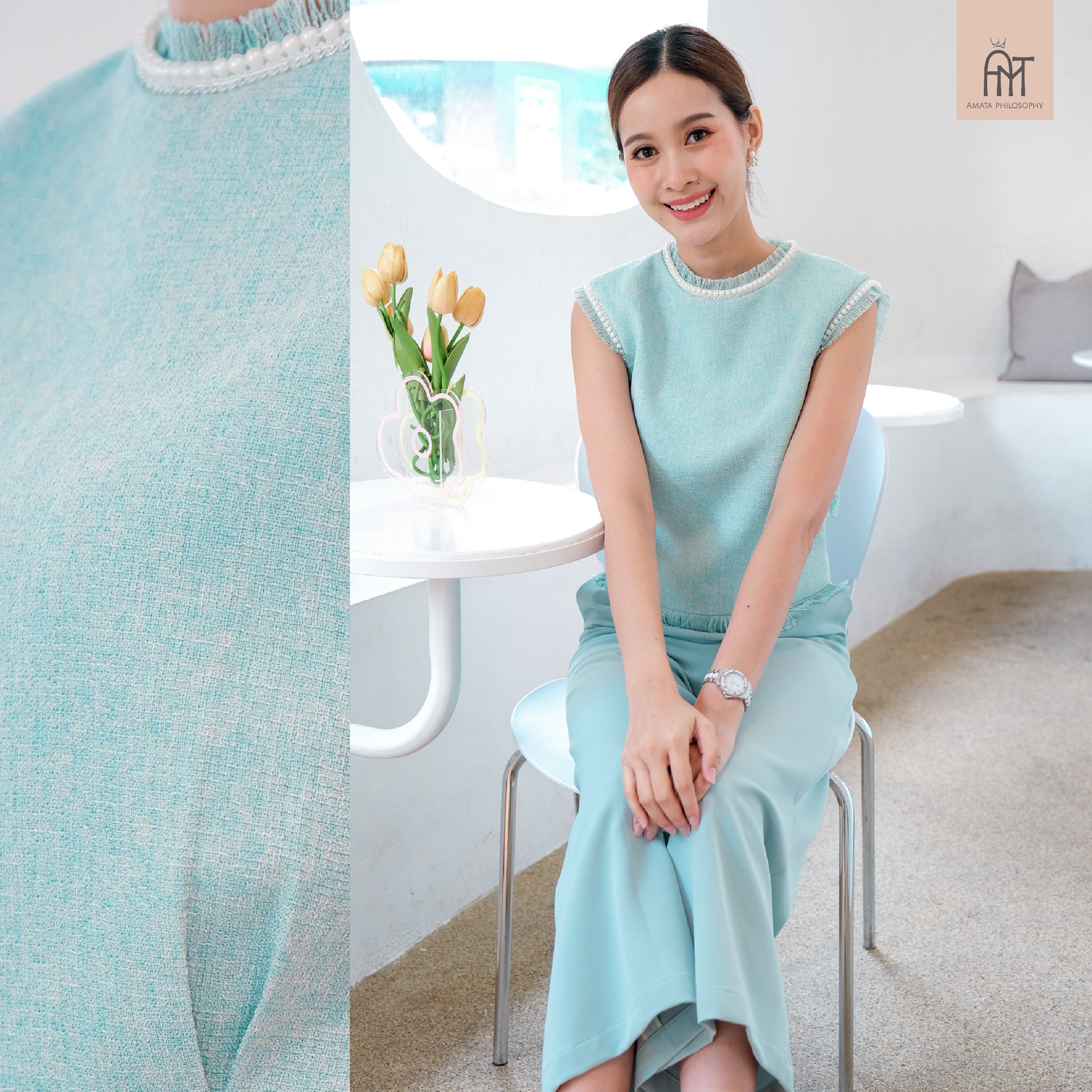 AMATA เสื้อ AMATA Basic - T สีฟ้าเขียวมิ้นต์