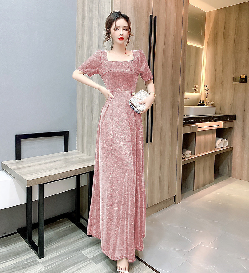 ชุดราตรียาวสีชมพู ผ้ากลิสเตอร์ สวยมากๆๆค่ะ ส่งฟรี