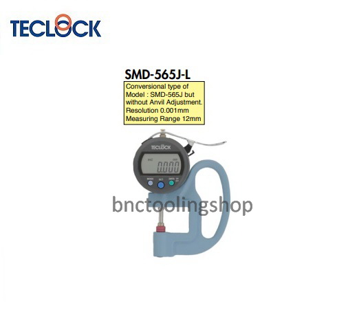 เกจวัดความหนาดิจิตอลขนาด 12มิล ความละเอียด 0.001มิล,Digital Thickness Gauge Range 12mm Graduation 0.001mm,TECLOCK,SMD-565J-L