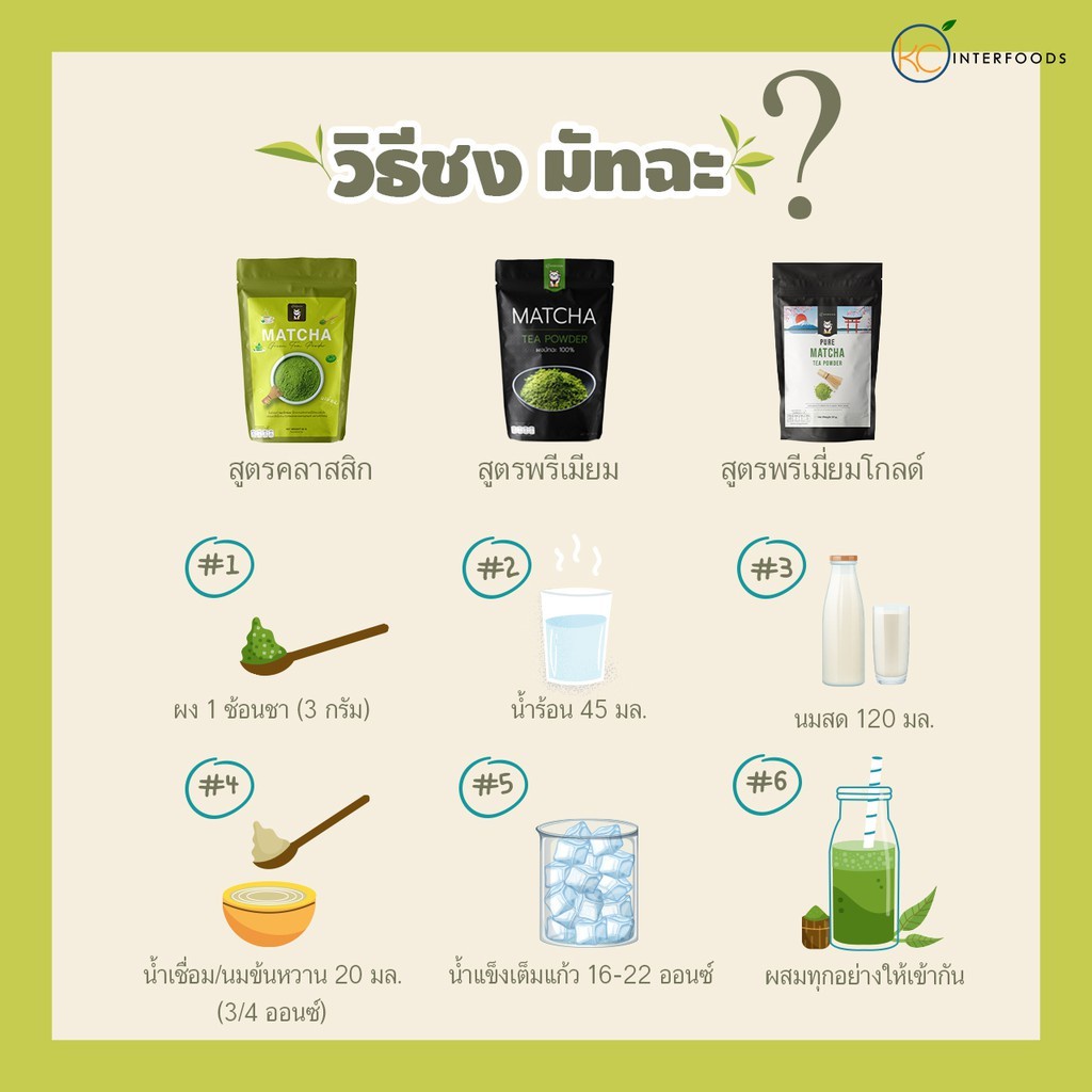 KC Interfoods ผงชาเขียวมัทฉะ 100% เกรดพรีเมี่ยม สูตรพรีเมี่ยม ขนาด 100 กรัม