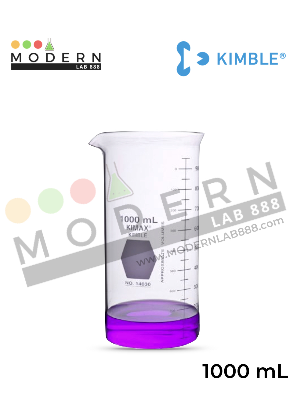 1000ml. บีกเกอร์ทรงสูง "แบบมีปาก" / 1000ml. Tall Form Berzelius Beakers with Spout