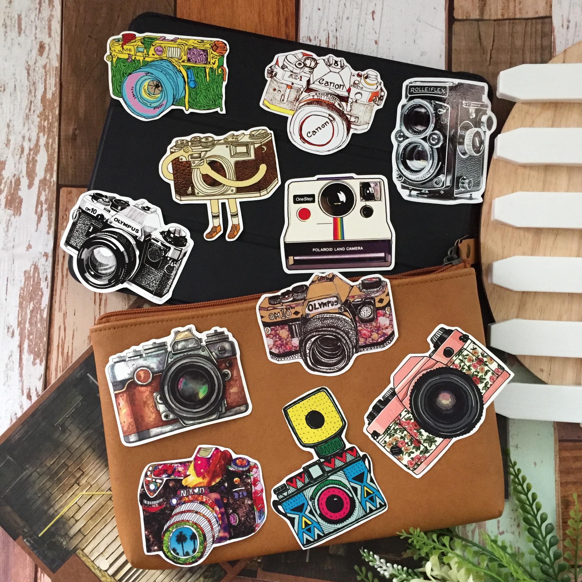 กล้องถ่ายรูป วินเทจ สติกเกอร์ เคลือบกันน้ำ ลายแนวๆ ไดคัท ติดกระเป๋าเดินทาง โน้ตบุ๊ค เคสโทรศัพท์ กระบอกน้ำ Waterproof Decal Sticker