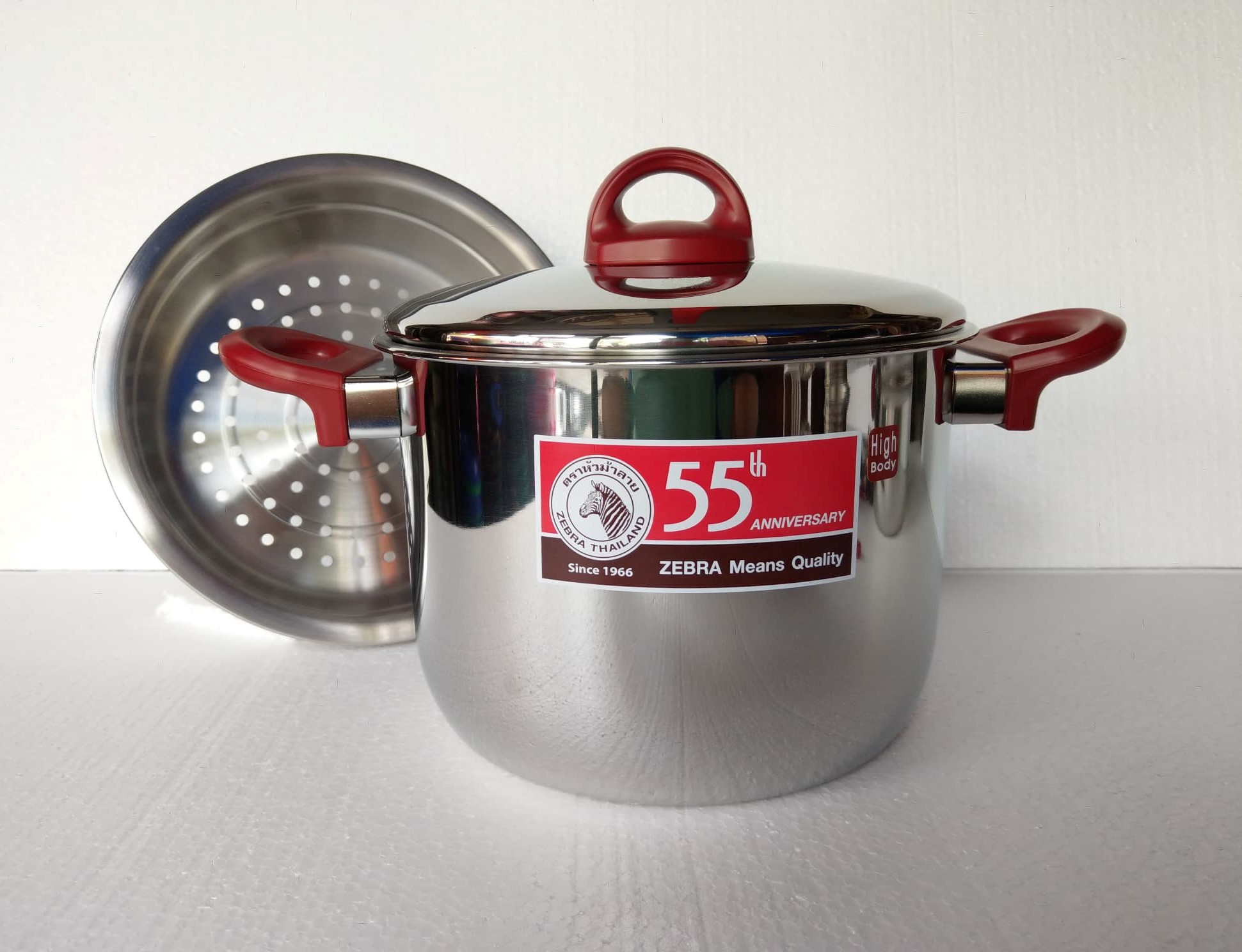 Zebra หม้อทรงสูง พร้อมชั้นนึ่ง Red Series ขนาด 22 ซม. ตราหัวม้าลาย