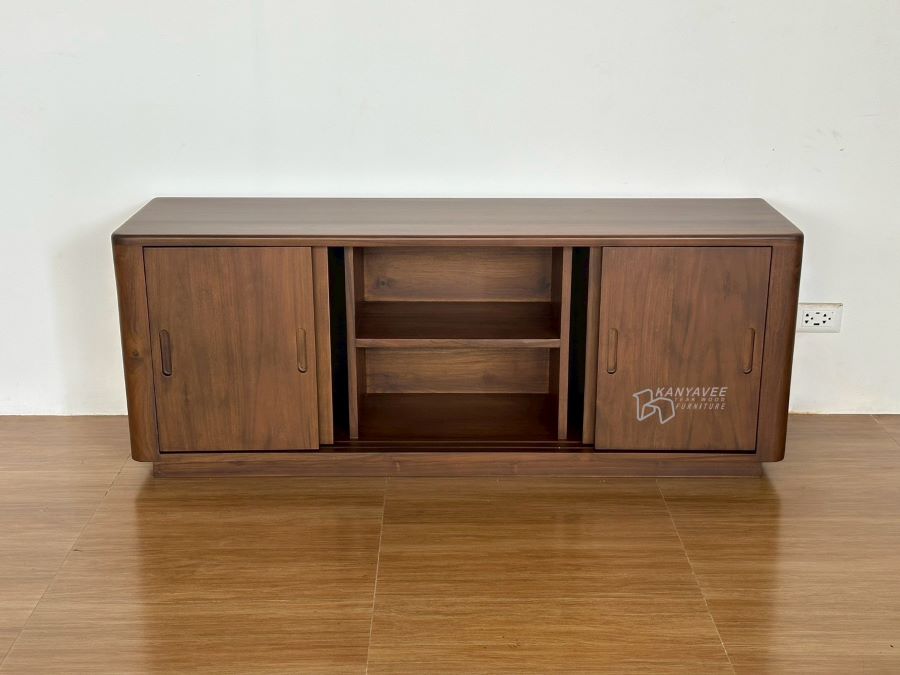 ตู้ทีวีมินิมอลไม้สัก สีวอลนัทอ่อน