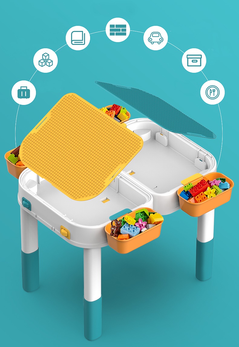 E10913 โต๊ะตัวต่อเลโก้ พับได้แบบพกพา พร้อมเก้าอี้