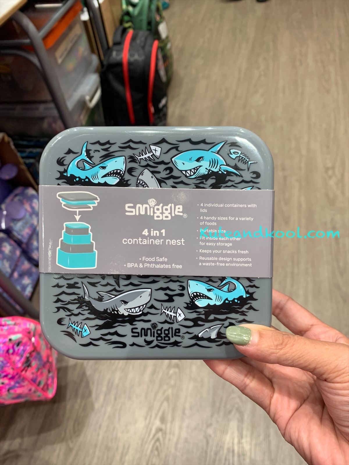 กล่อง 4 in 1 Smiggle nesting 4 in 1 - ฉลาม เทา