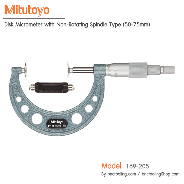 Mitutoyo,Disk Micrometer with Non-Rotating Spindle Type (50-75mm),169-205