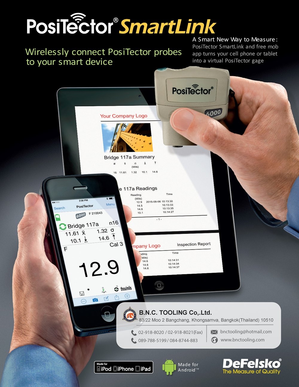 DeFelsko,PosiTector SmartLink iOS-Android,เครื่องวัดความหนาสี,SmartLink