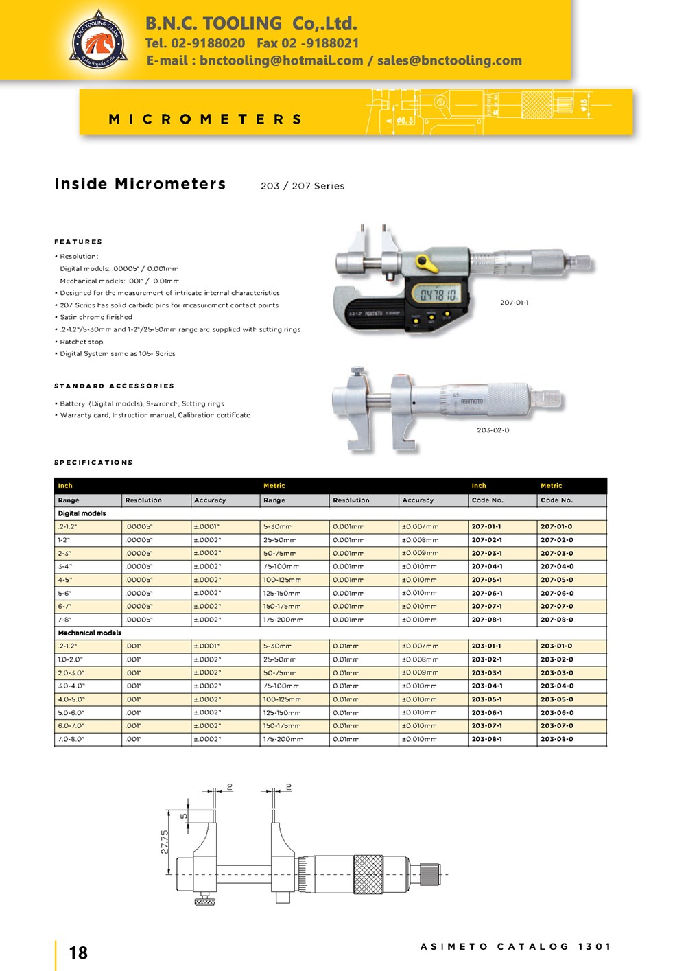 ASIMETO,P18,Inside Micrometers,203-01-0
