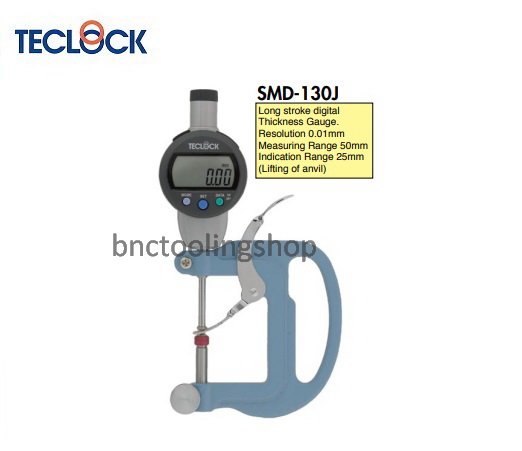 เกจวัดความหนาดิจิตอลขนาด 50(25)มิล ความละเอียด 0.01มิล,Digital Thickness Gauge Range 50(25)mm Graduation 0.01mm,TECLOCK,SMD-130J
