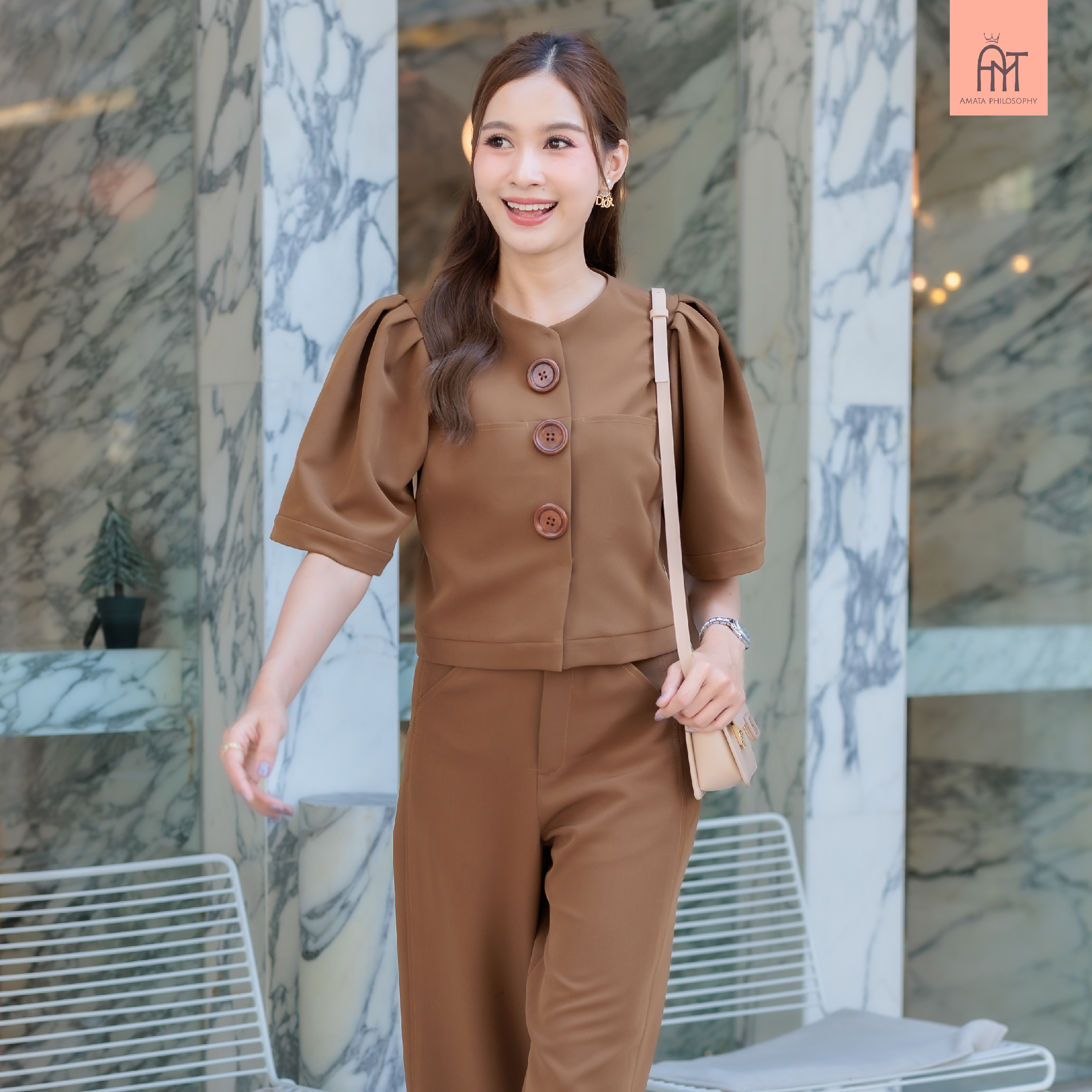 AMATA กางเกง SAIMARA สีดำ สีน้ำตาล