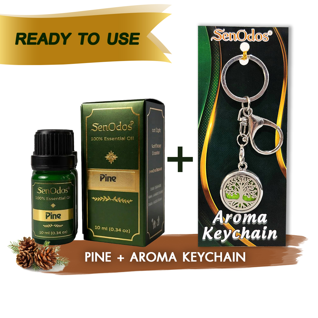 SenOdos น้ำมันหอมระเหยแท้ กลิ่นไพน(สน) Pine Essential Oil 10ml + น้ำหอมพกพา น้ำหอมในรถ พวงกุญแจน้ำหอม (Aroma Keychain / Car Perfume Keyring) ที่ห้อยกระเป๋า ที่ห้อยพวงกุญแจ