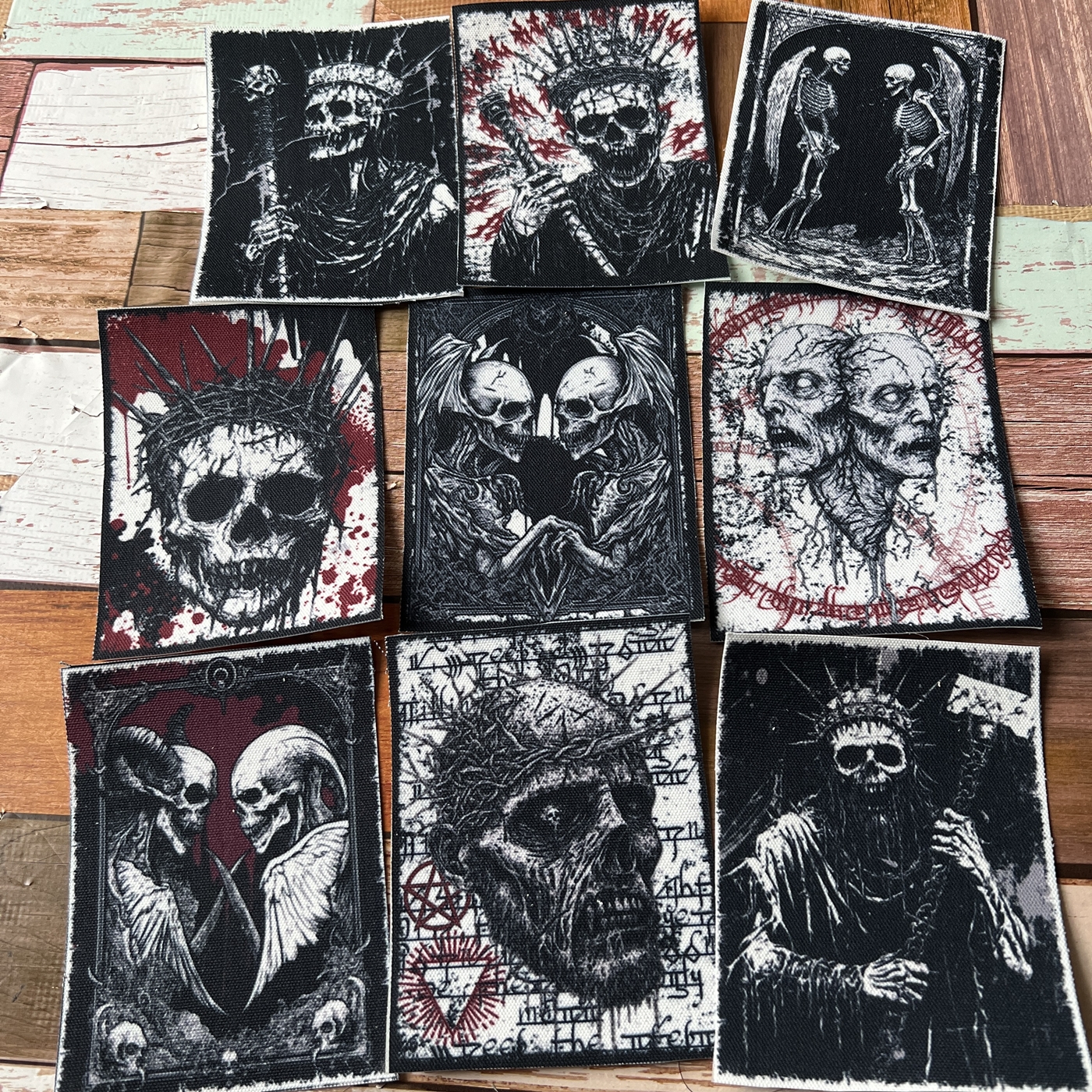 ตัวรีดติดเสื้อ Horror Blackwork ผ้าแคนวาสพิมพ์ลาย ตกแต่งเสื้อผ้า Canvas Iron on Patch