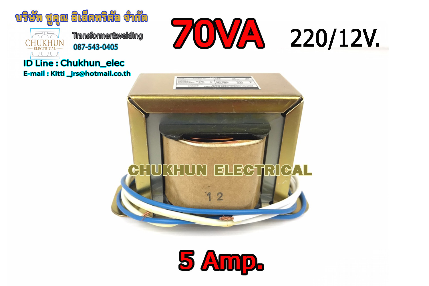 หม้อแปลงไฟฟ้า Input 220V. Output 12V. 5Amp