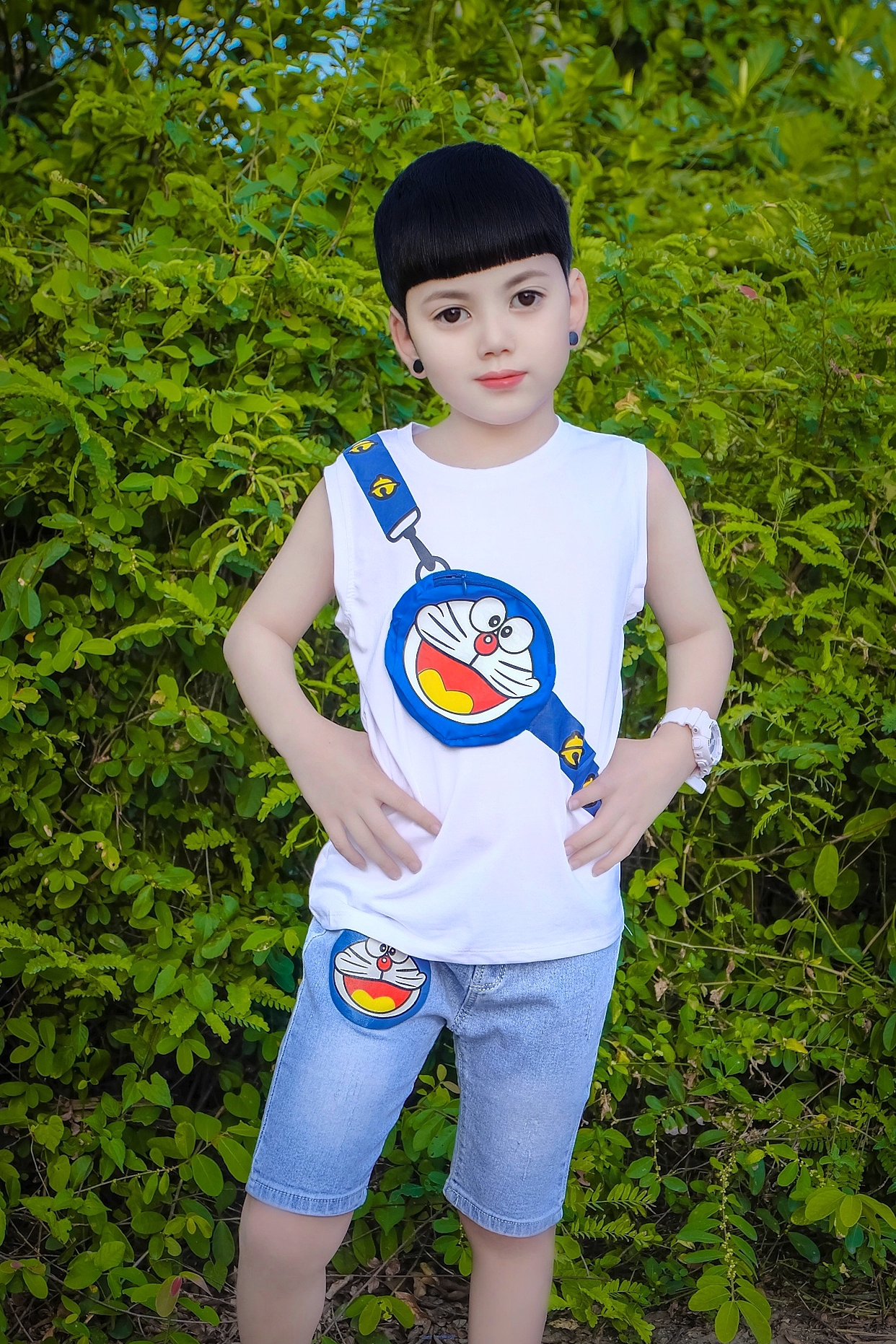 ซ03/🧸พร้อมส่ง🧸ชุดเด็กผู้ชาย เซท2ชิ้น โ..ด..เร..ม..อ..น เสื้อแขนกุด มาพร้อมกับกระเป๋า 3D