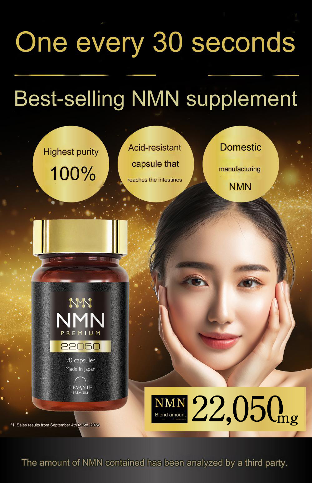 Levante NMN 22050 Premium+Resveratrol เอ็นเอ็มเอ็นและเรสเวอราทรอล ชะลอวัย บริสุทธิ์100% (NMN 735 มก.ต่อวัน) แคปซูลพิเศษขนาดเล็กที่ทนต่อกรด 30วัน