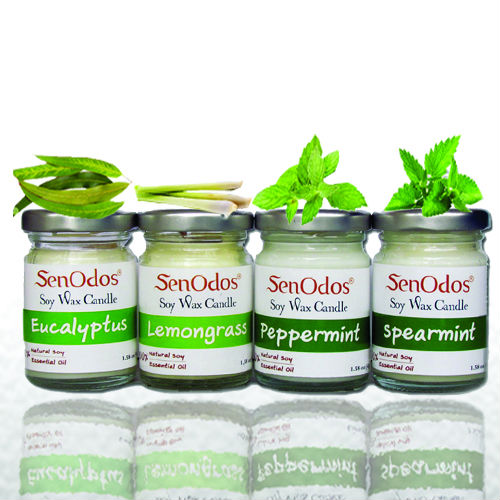 SenOdos ชุดของขวัญ ชุดกิ๊ฟเซ็ท เทียนหอมอโรม่า ชุด กลิ่นหอมมินต์สดชื่น Minty Refresh Set - Soy Candles 45g x 4 กลิ่น (กลิ่นยูคาลิปตัส, กลิ่นเปปเปอร์มินต์, กลิ่นสเปียร์มินต์, กลิ่นตะไคร้) บรรจุในกล่องไม้สน รูปทรงเหลี่ยม สวยงาม คุณภาพดี นำเข้าจากนิวซีแลนด์