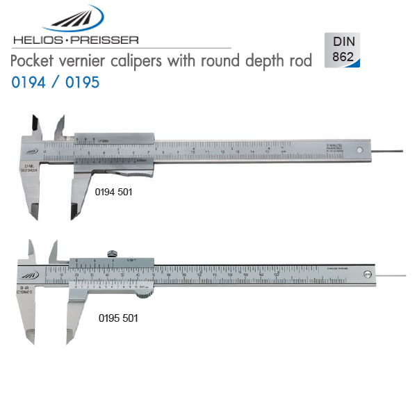 HELIOS-PREISSER ,Pocket vernier calipers with round depth rod,0194 / 0195
