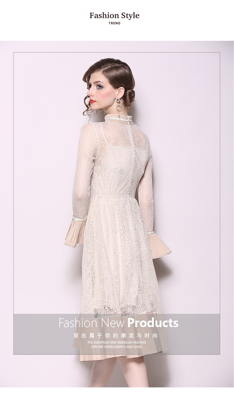 ชุดเดรสผ้าลูกไม้สีครีม ส่งฟรี ems