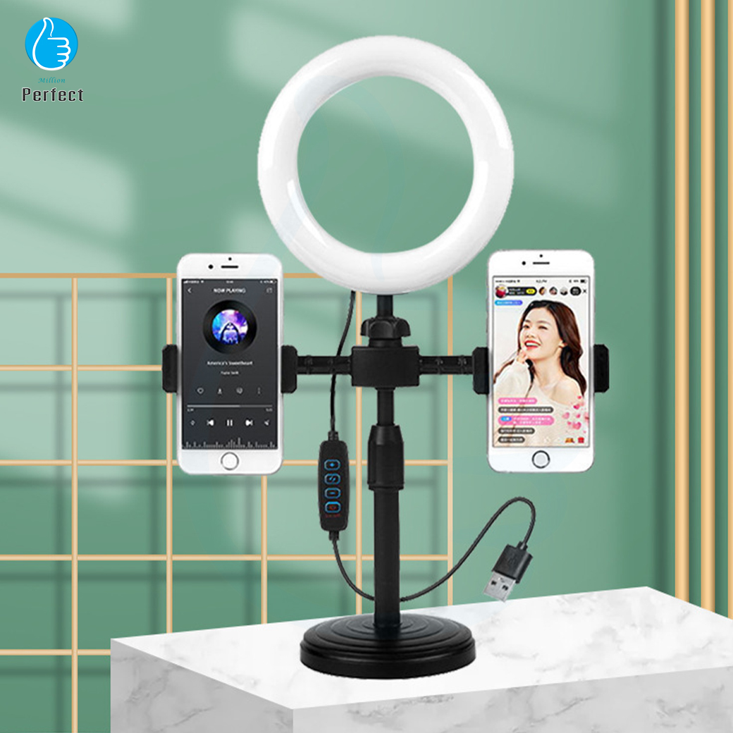 ขาตั้งมือถือโทรศัพท์ รุ่น PHL2 ขาตั้งปรับระดับได้ ที่ยึดมือถือ2ตัว พร้อมไฟLED ปรับลดเพิ่มระดับความสว่าง