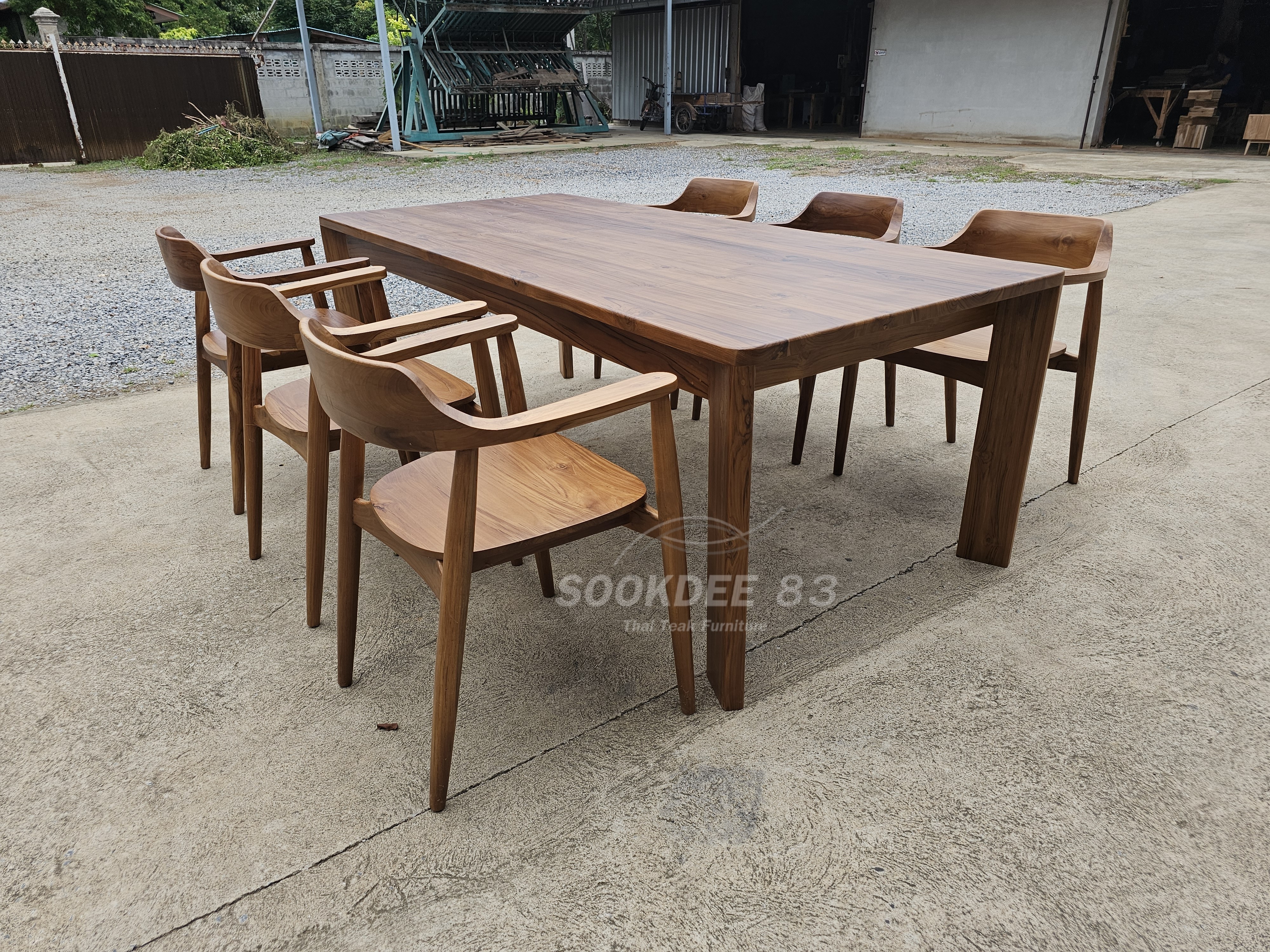 ชุดกินข้าวโต๊ะขาระพี 2 ม. เก้าอี้ฮิโรชิมา 6 ตัว